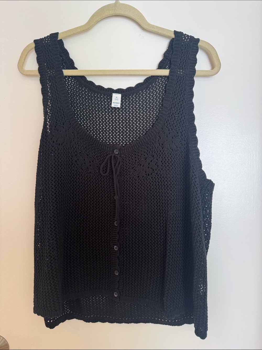 NEW OLD NAVY Black Crochet Button-Front Tank Top